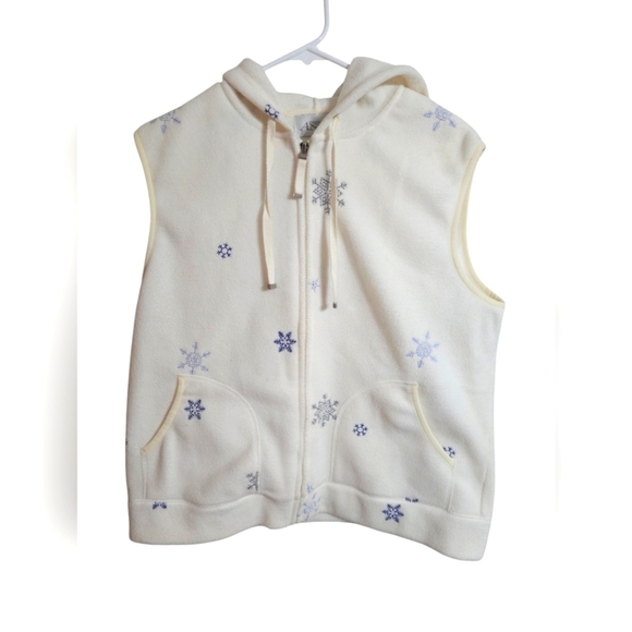 Casual Corner Annex Vest L Off-White Snowflake Zip Hoodie Fleece Winter Cozy - Picture 2 of 7